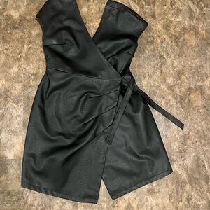 Mini Leather Wrap Dress